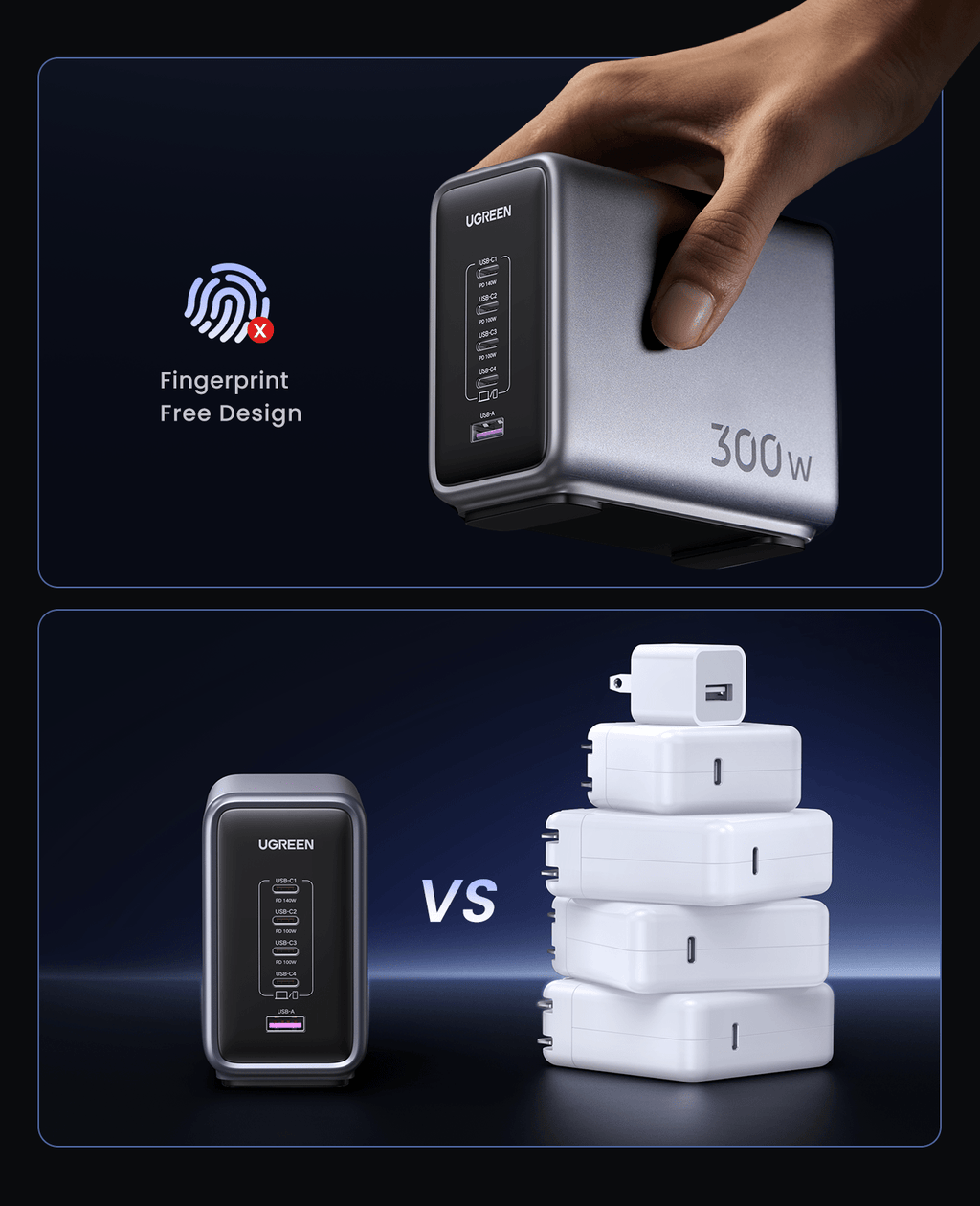 (Bundle) Nexode 300W Charger + 6.6FT 100W USB-C Cable 4 Pack