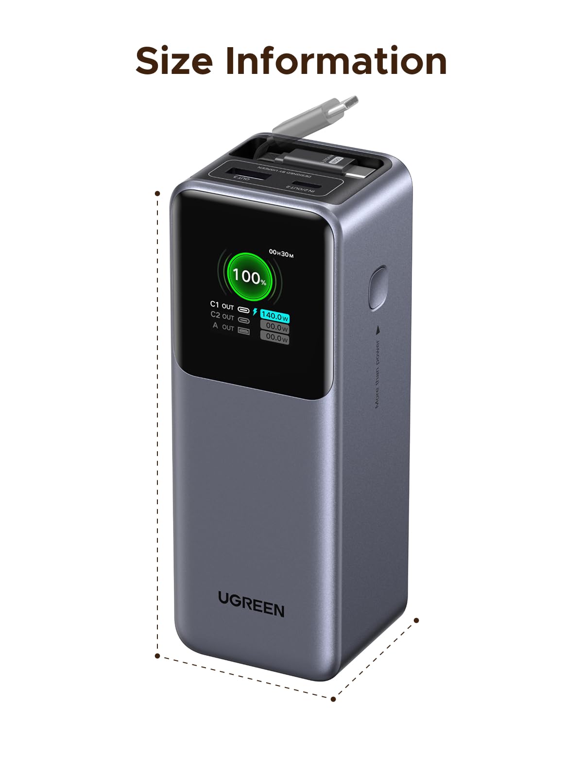 UGREEN Nexode Power Bank 20000mAh 165W with Retractable USB-C Cable