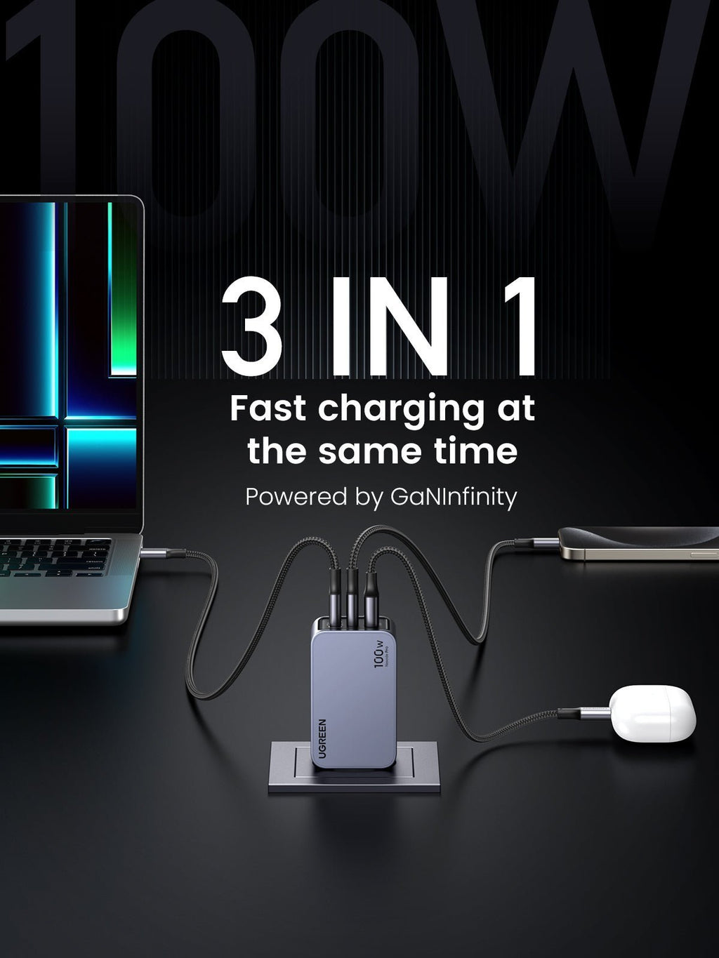 UGREEN Nexode Pro 100W 3-Port GaN Fast iphone Charger